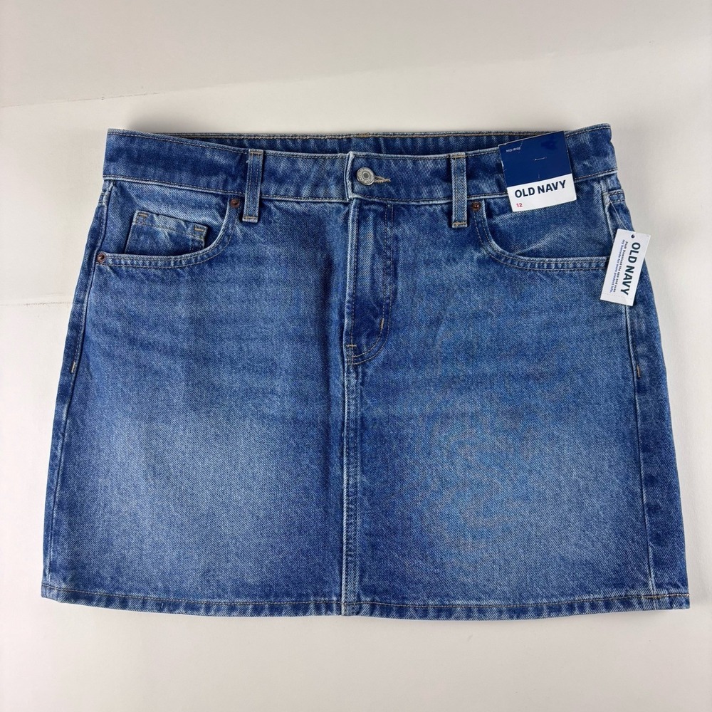 New Old Navy Mini Skirt 12 Blue Denim Mid Rise Cotton Preppy Casual NWT